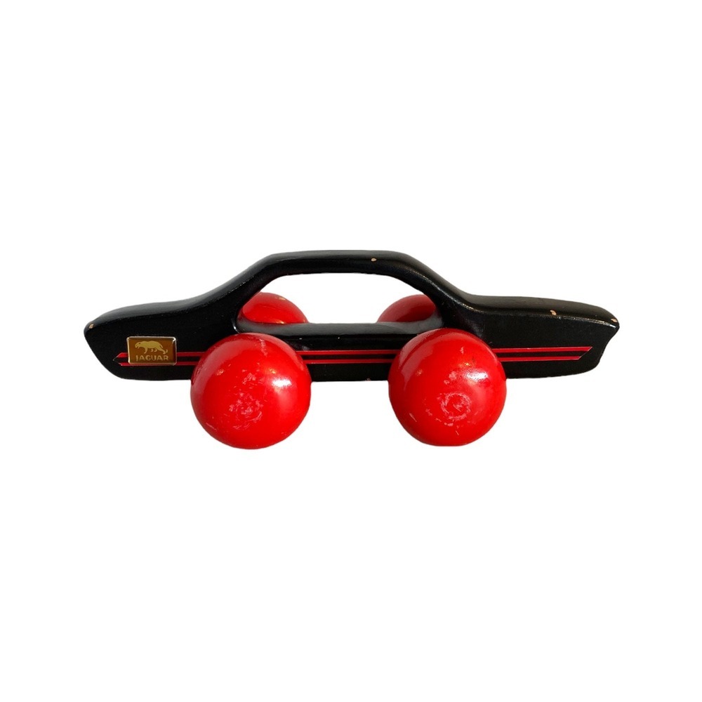Vintage 80s 90s Jaguar Wooden Toy Push Car Black Red Collectible